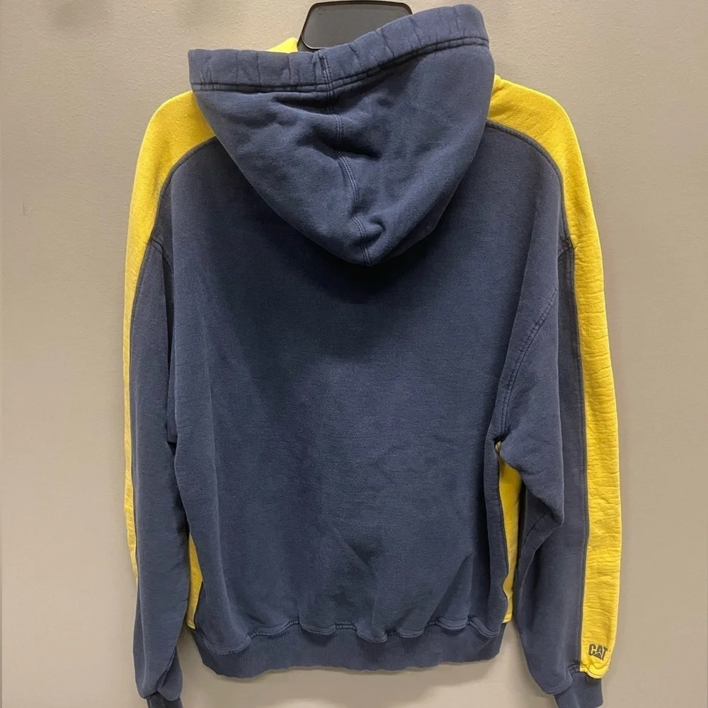 Vintage  Caterpillar Champion Men's Navy and Yellow Hoodie